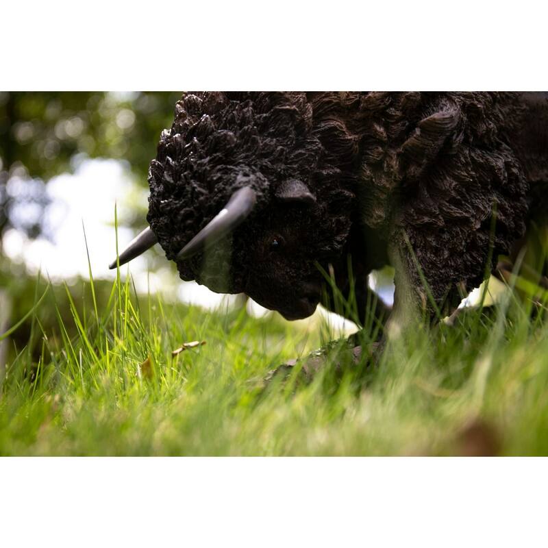 19.25" Standing Head Down Bison Outdoor Garden Statue