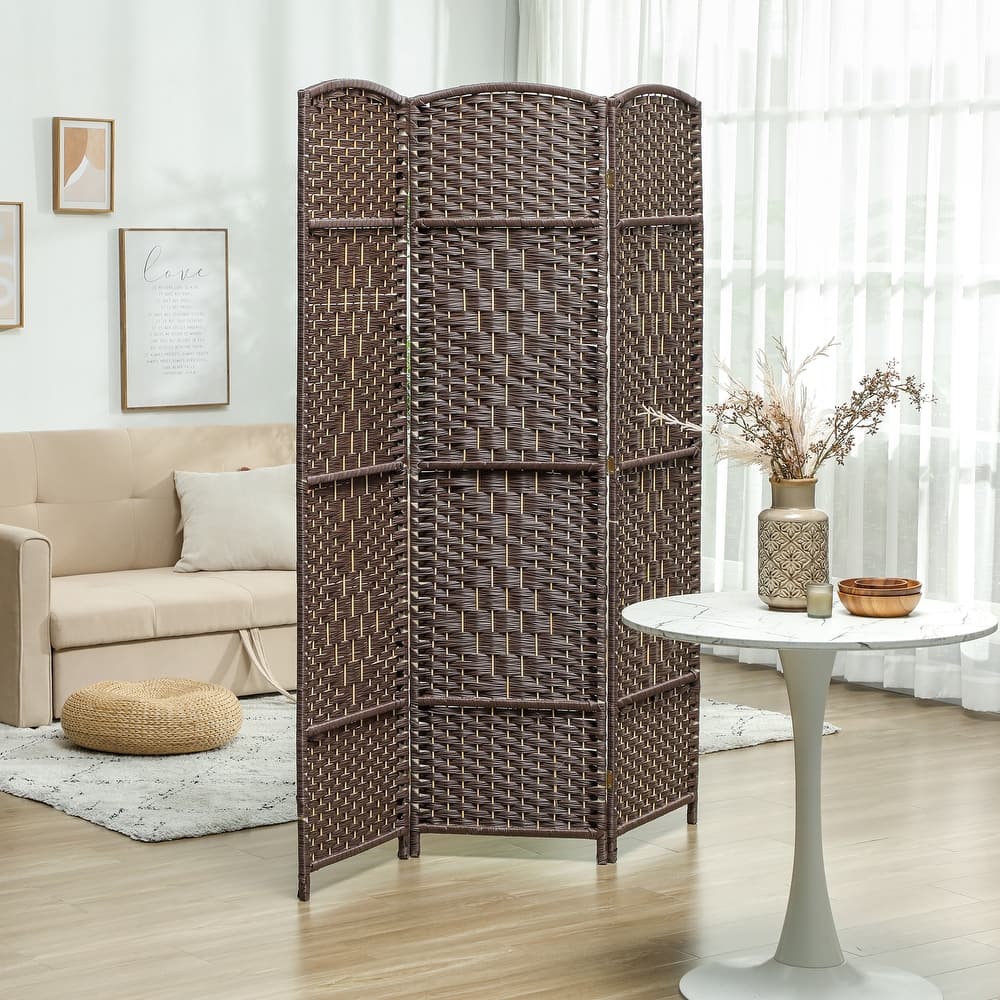 HOMCOM 3 Panel Room Divider, 6' Tall Folding Privacy Screen, Hand-Woven Freestanding Wall Partition