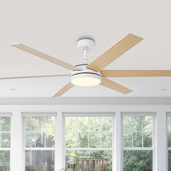 slide 2 of 19, 60-in White Wooden Reversible Remote Large Coastal Ceiling Fan with Light