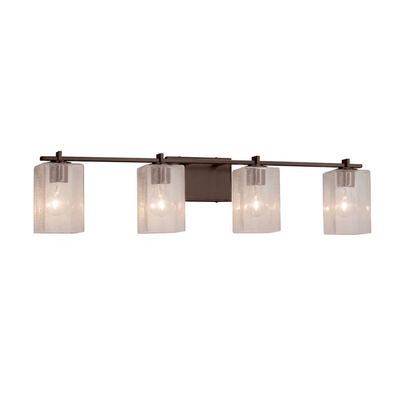 Justice Design Fusion Era 4-light Dark Bronze Bath Bar, Seeded Square w/ Flat Rim Shade