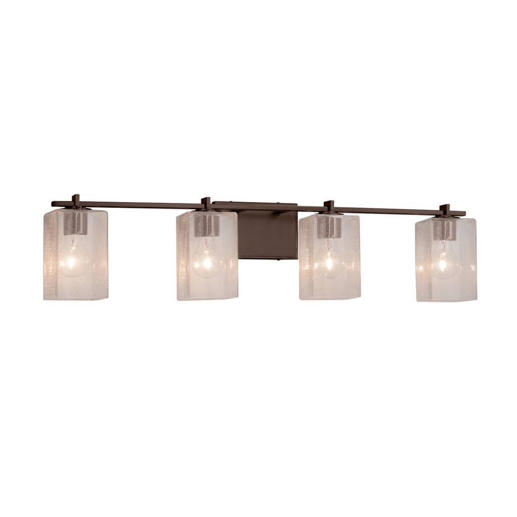 Justice Design Fusion Era 4-light Dark Bronze Bath Bar, Seeded Square w/ Flat Rim Shade