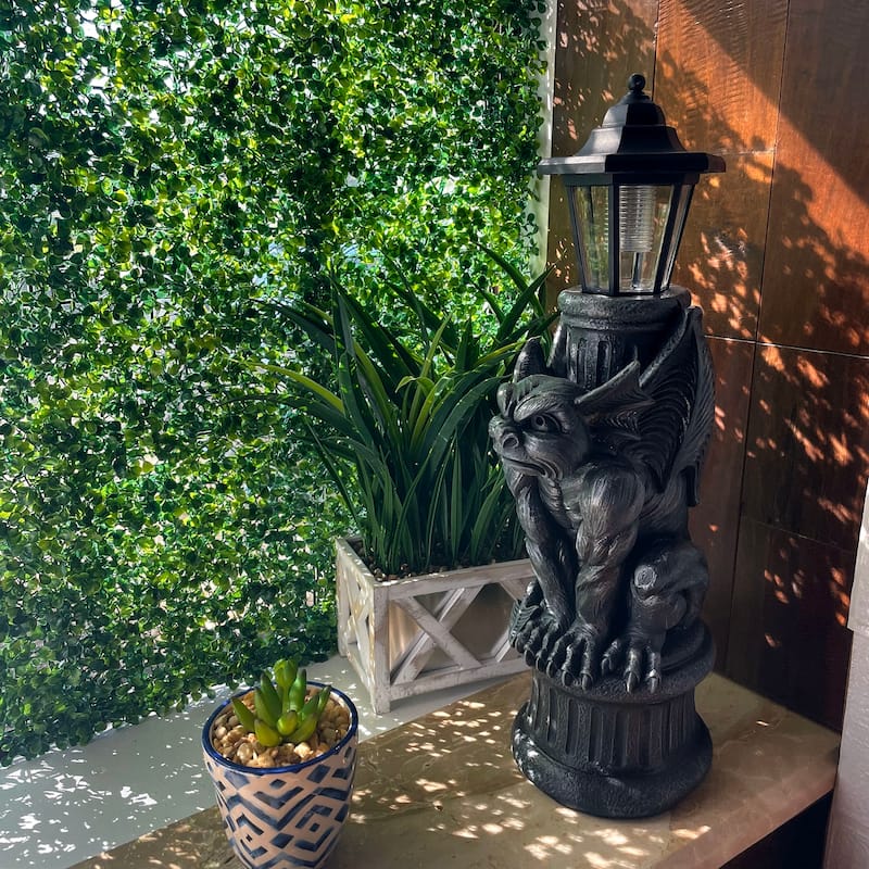 Gothic Guardian Gargoyle Led Solar Light Garden Statue - 20 X 7.5 X 5.75 inches