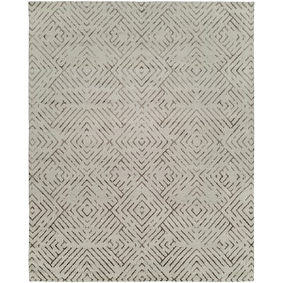 Modern Grey Hand-Knotted Wool & Viscose Area Rug