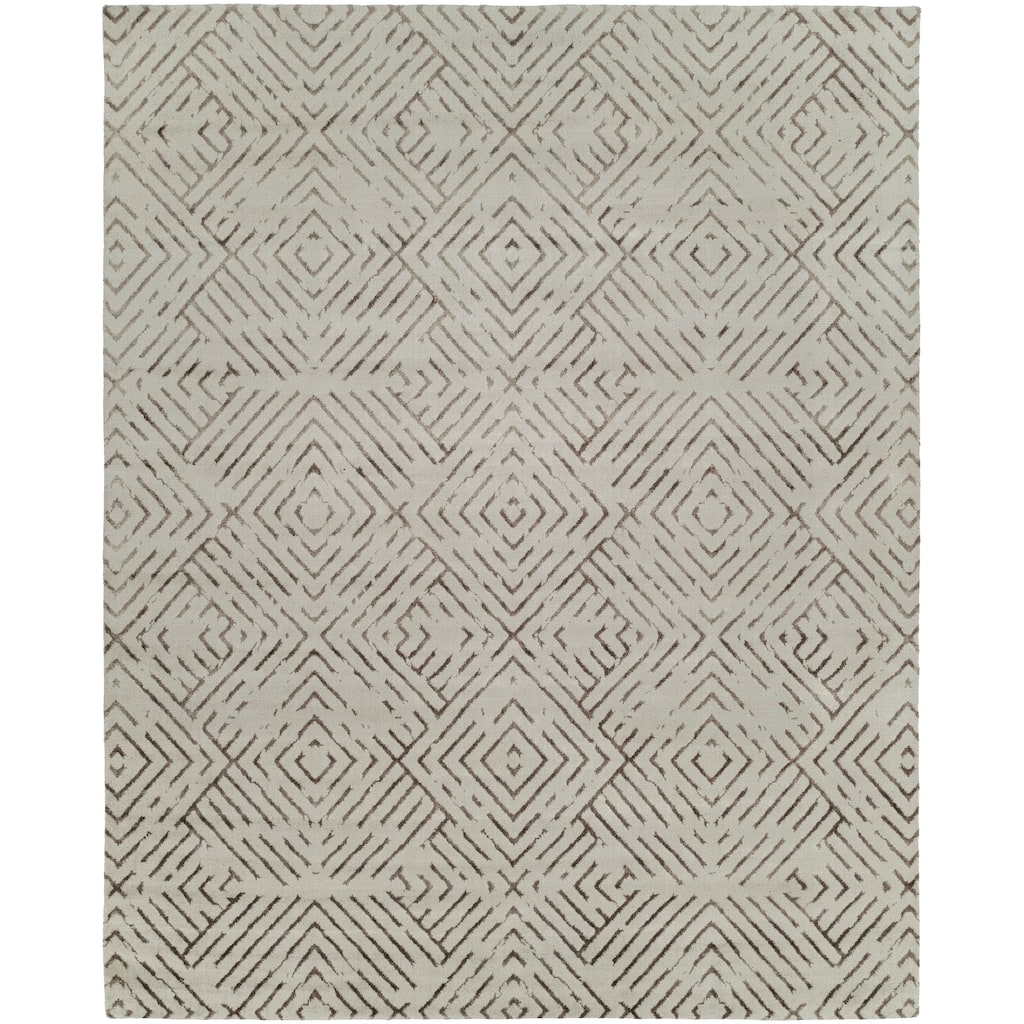 Modern Grey Hand-Knotted Wool & Viscose Area Rug
