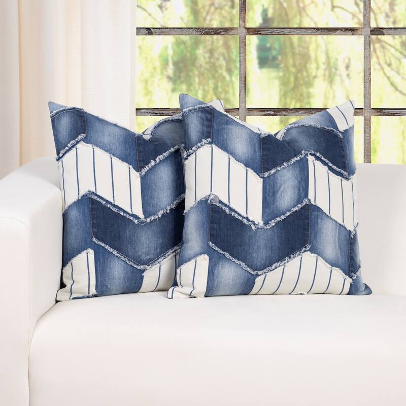 Vintage Washed Denim Throw Pillow with Removable Cover