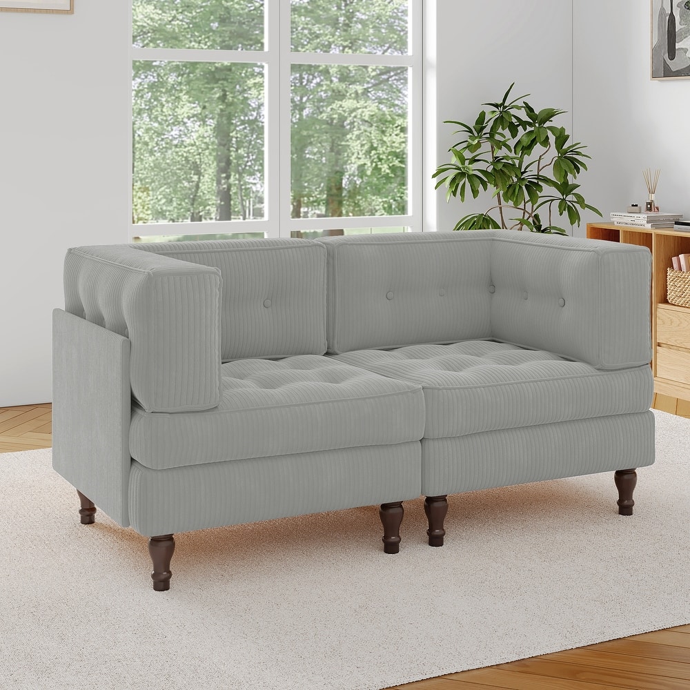 Modular Corduroy Corner Sectional Sofa Couch Set with Tufted Cushion