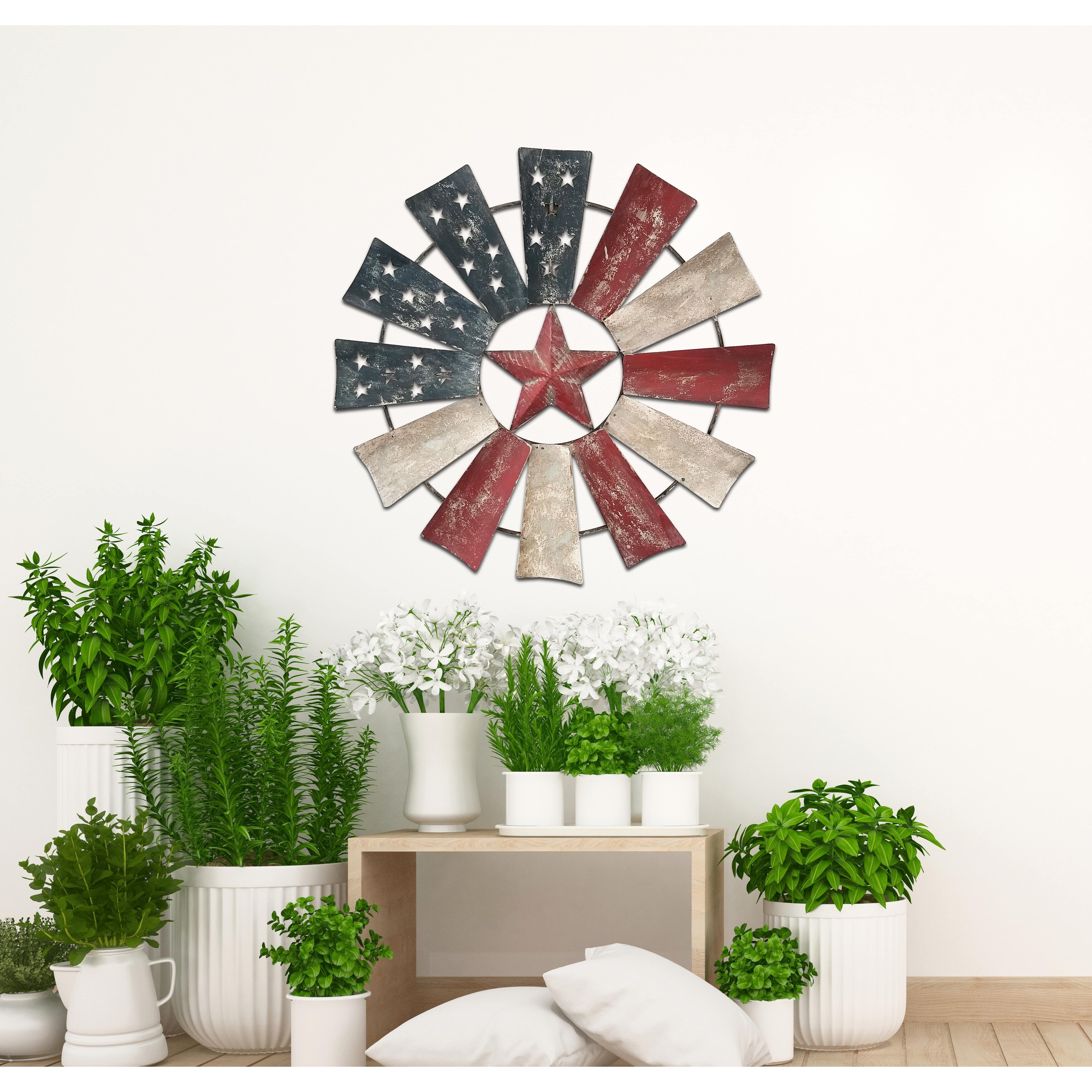 Alpine 21-Inch Indoor/Outdoor Patriotic Windmill Wall Art Decor