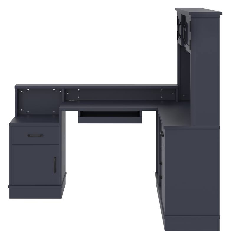 L-Shaped Computer Desk with outlet, Drawers, Bookshelf, Modern Corner Desk, L-Shaped Study Table Writing Desk