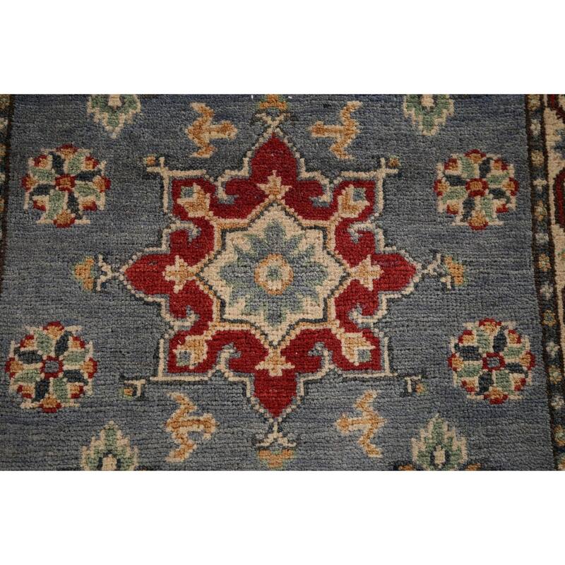 Geometric Kazak Runner Rug Hand-Knotted Floral Wool Carpet - 2'2" x 5'9"