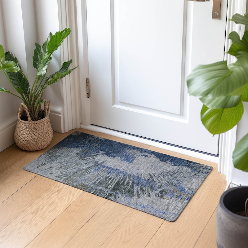 Machine Washable Indoor/ Outdoor Chantille Modern Burst Rug - Blue - 1'8" x 2'6"