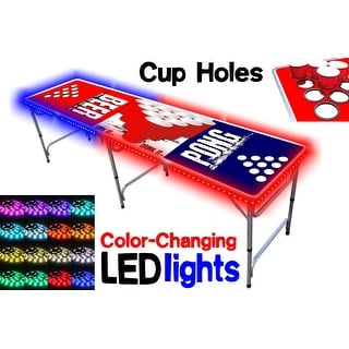 8-Foot Folding Beer Pong Table With LED Lights & Cup Holes – Dallas Football Field Design, Portable