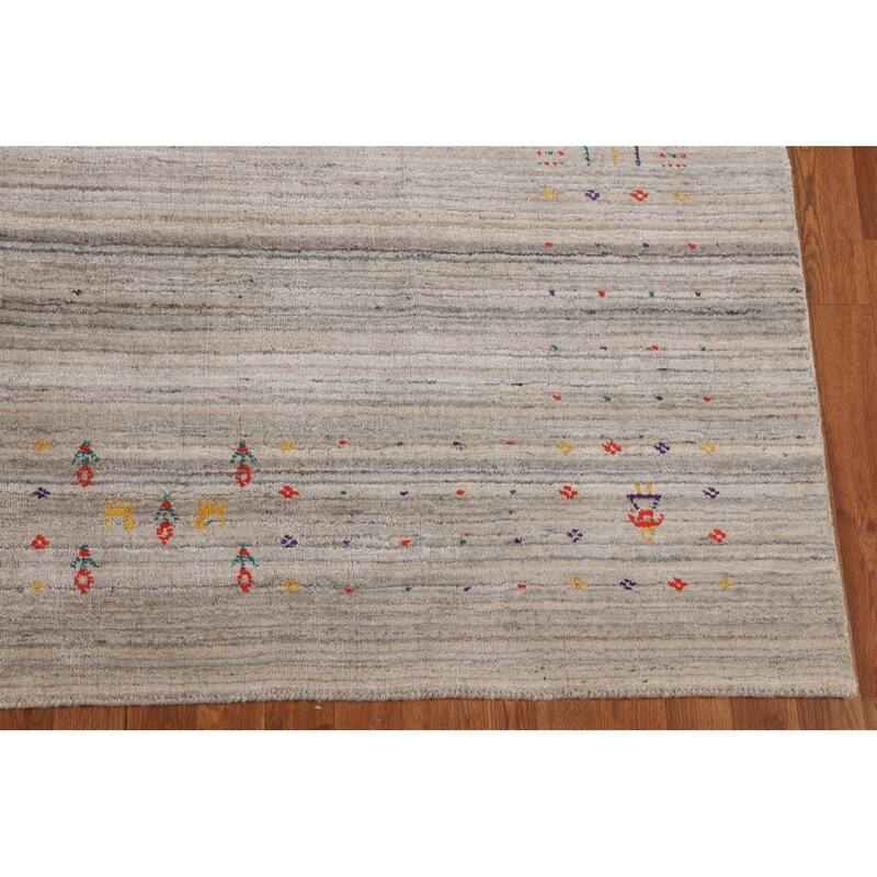 Earth Tone Gabbeh Square Area Rug Hand-Knotted Oriental Wool Carpet - 7'10" X 8'0"