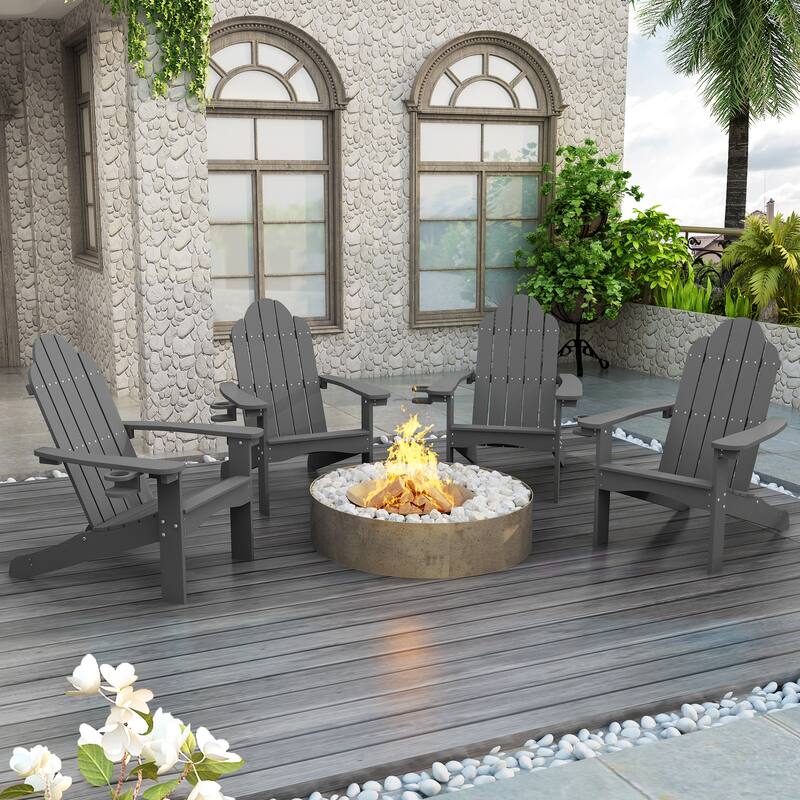 LUE BONA Patio HDPS Adirondack Chair Plastic Weather Resistant Outdoor Chairs Set of 4 - 30 in.W x 35 in.D x 36.5 in.H - Grey