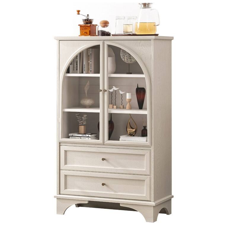 52.17"H Glass Door Display Case Storage Cabinet with Adjustable Shelf and Drawers for Stylish Organization
