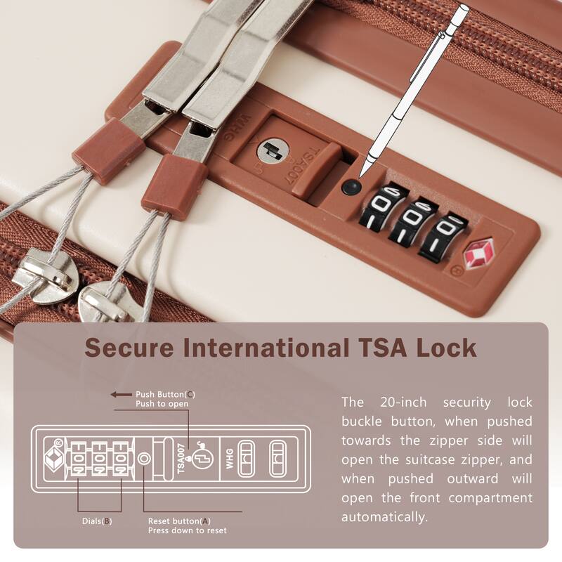 3-Piece Modern Front-Opening Luggage Expandable Luggage with USB Port and TSA Lock, for Boarding Travel, Brown+White