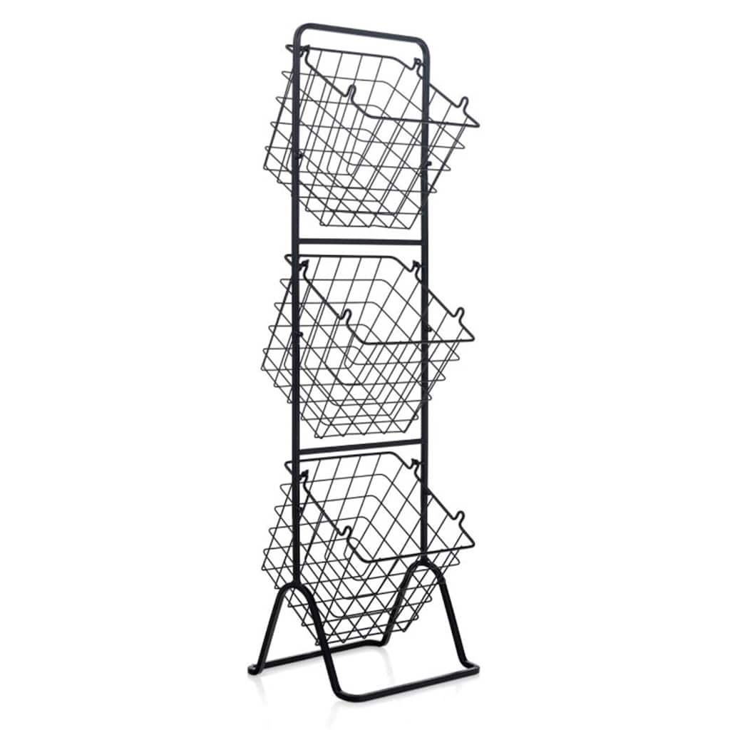 3-Tier Black Steel Kitchen Counter Fruit Basket Stand with Removable Wire Baskets - 12" x 11" x 42.5"(L x W x H)