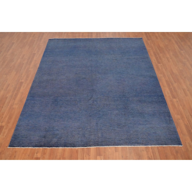 Hand Knotted Oriental 100% Wool Carpet Modern Solid Navy Blue & Blues Gabbeh Area Rug - 9' 10'' X 8' 1''