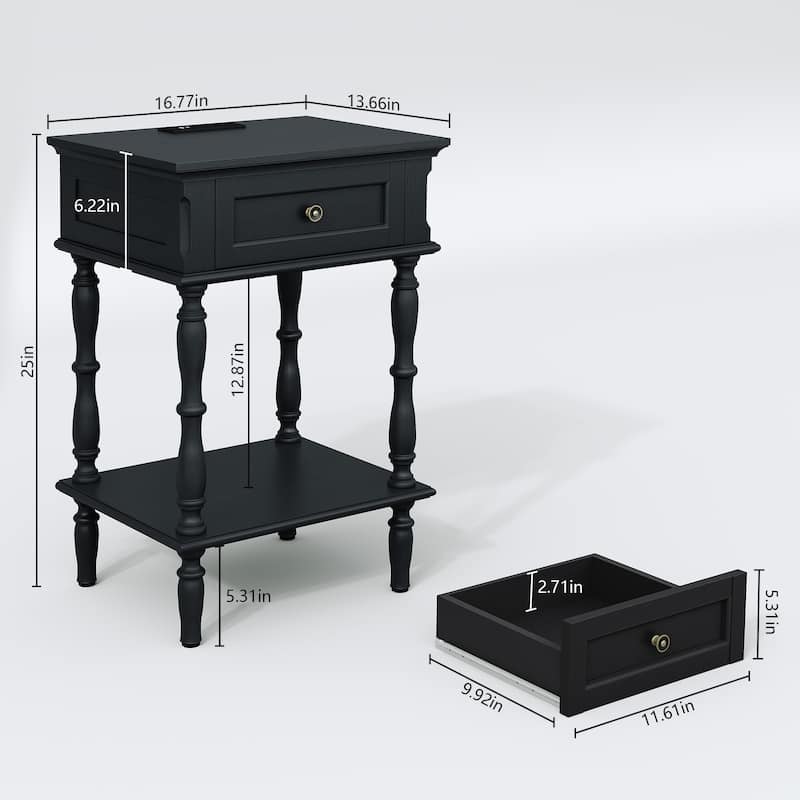 Nightstand with Built-in Charging Outlets, Minimal Assembly Needed