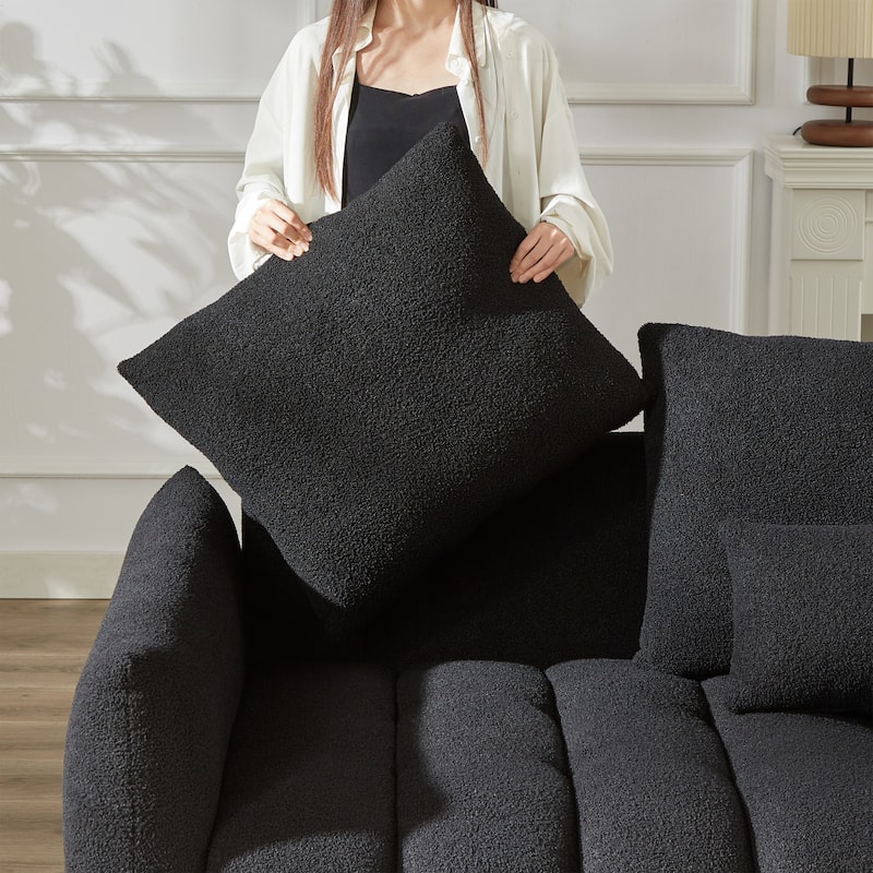 GDFStudio - 6-Seater Wooden Frame Teddy Fabric 81" Combo Sofa with 6 Pillows