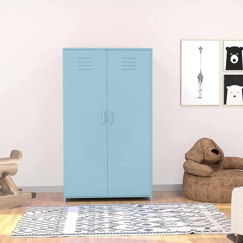 Double Doors Metal Locker Cabinet Storage with Hanging Rod and Shelves for Bedroom School Classroom