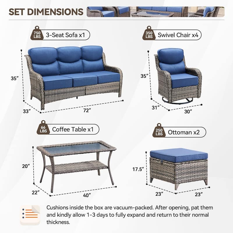 Pocassy Patio Furniture Set with Swivel Chairs, All Weather Patio Wicker