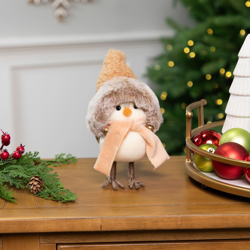 Faux Fur and Plaid Peachy Plush Standing Bird - 7.5"