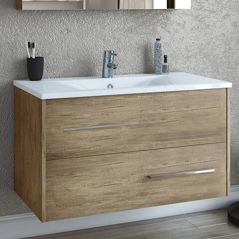 Phaedra 36" Floating Vanity with Integrated Sink, Wood Finish