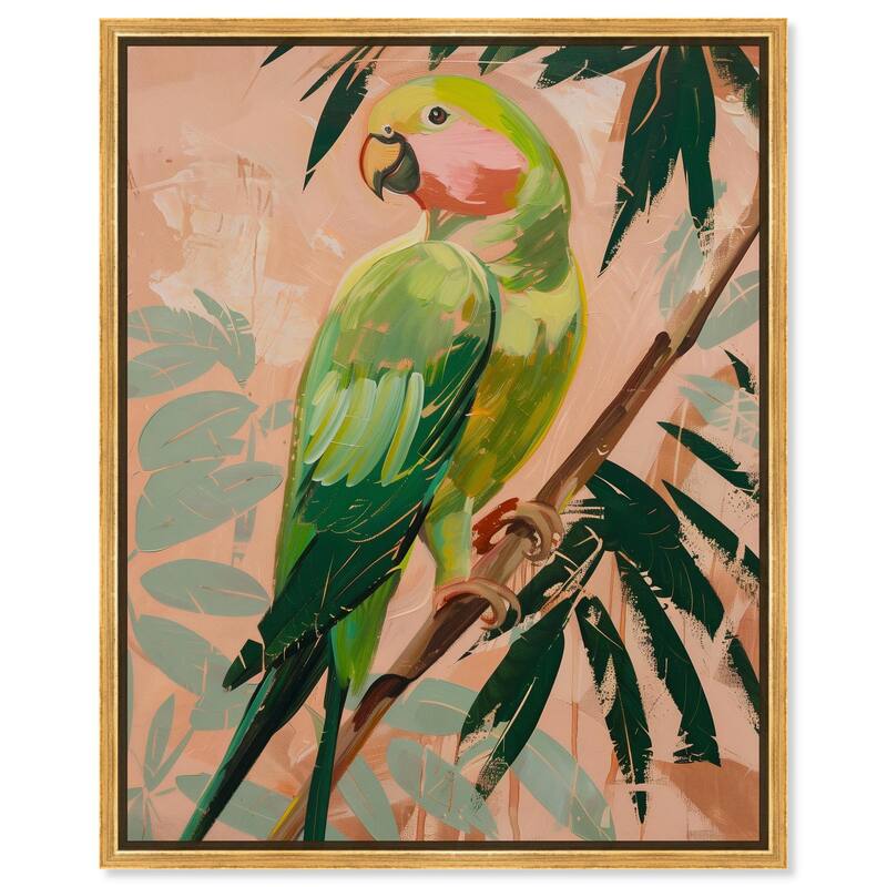 Coral and Green Parrot II Canvas by Art Remedy - 36" x 45" - Gold