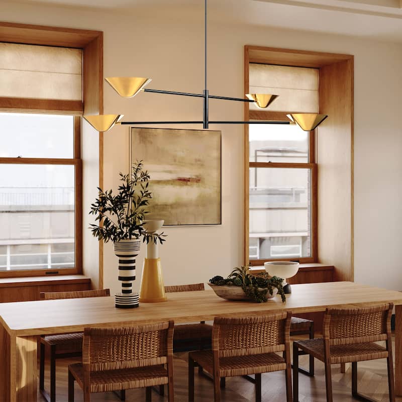 Rennnsan 4-Light Modern Industrial Linear Sputnik Gold Chandelier for Dining Room