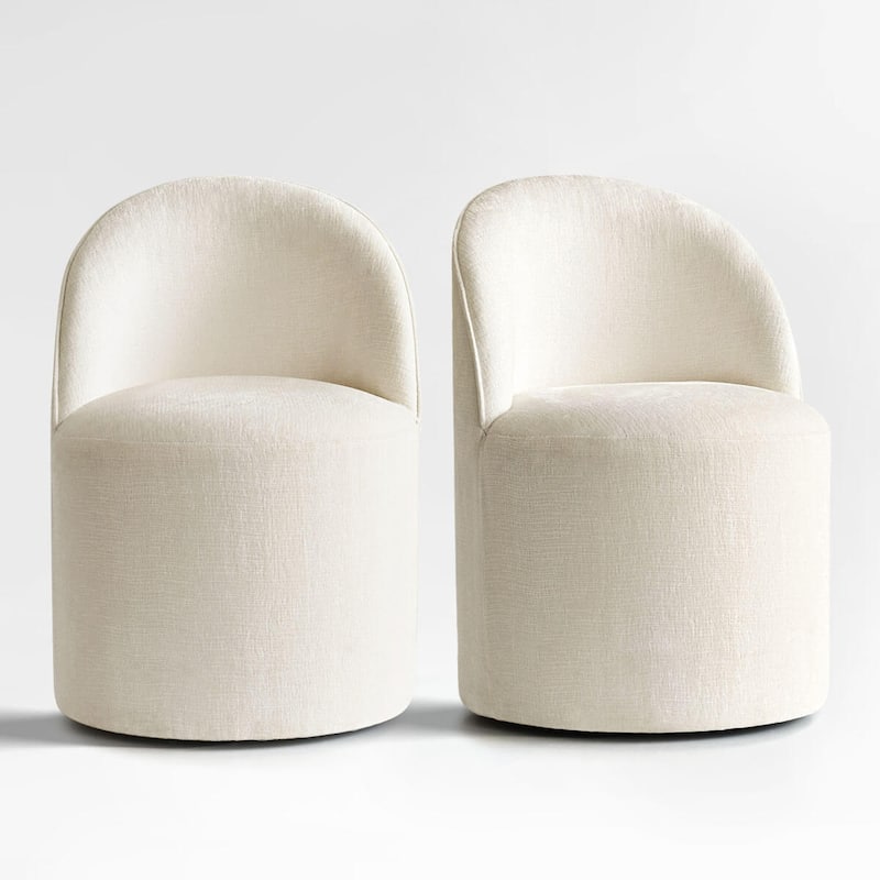 Upholstered Chenille Barrel Accent Chair with Castors(Set of 2)