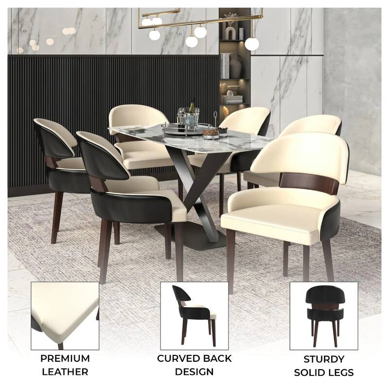 Ethos Leather Dining Chair with Rubberwood Legs Curved Back Accent Chair for Kitchen and Dining Room Set of 4