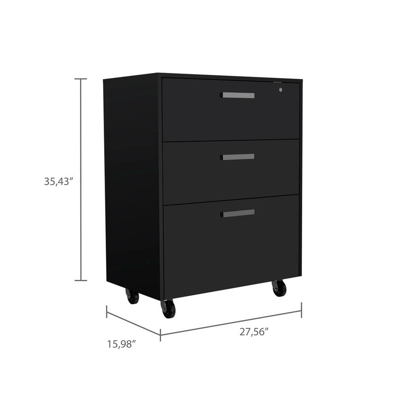 Storage Cabinet - Superior Top, Drawer Base Cabinet, Three Drawers, Four Casters - Black