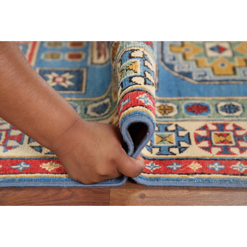 Blue Kazak Runner Rug Hand-Knotted Wool Carpet - 2'9" x 9'3"