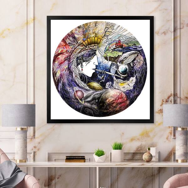 slide 1 of 10, Designart 'Spirit Shaman Indian Smokes The Pipe Of The World' Scandinavian Framed Art Print 16 In. Wide x 16 In. High - Black