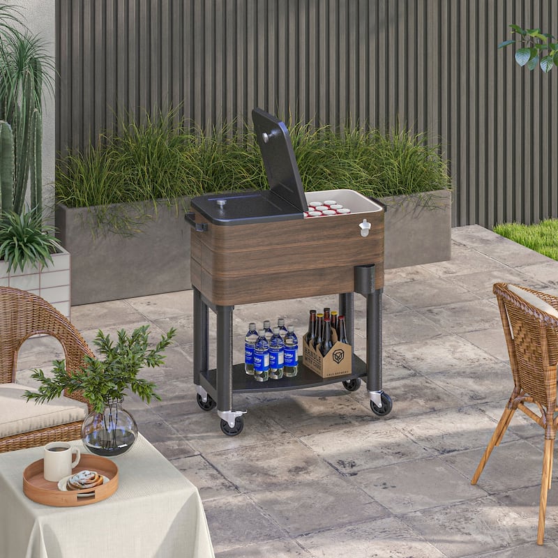 Outsunny Patio Cooler Cart, 60 Qt. Rolling Ice Chest with Shelf, Bottle Opener and Wheels, Outdoor Beverage Cooler