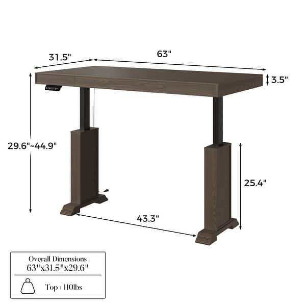 dimension image slide 1 of 2, Electric Standing Desk with Memory Control, Adjustable Height Sit Stand Desk, Computer Desk, Home Office Workstation