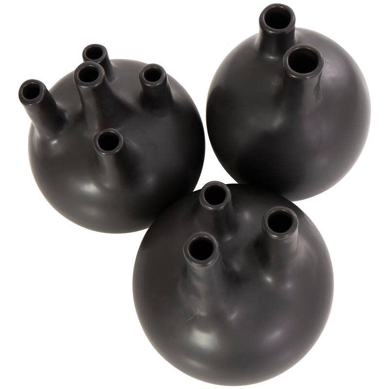 CosmoLiving by Cosmopolitan Black or White Ceramic Round Bud Vase with Multiple Openings (Set of 3)