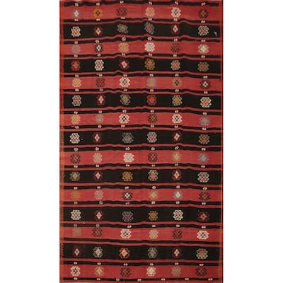 Hand Woven Oriental 100% Wool Carpet Southwestern Tribal Red Kilim Area Rug - 9' 8'' X 5' 11''