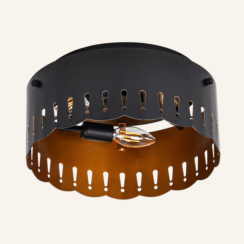 3 - Light Black Flush Mount, Decorative Cutout Pattern - Matte Black