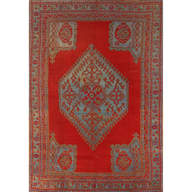 Vegetable Dye Oushak Turkish Antique Area Rug Handmade Wool Carpet - 7'3" x 9'9"
