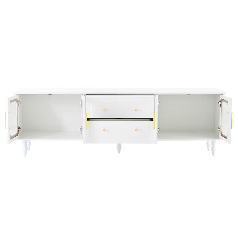 69.6" TV Stand with Fluted Glass Doors, 2 Drawers and Cabinets for TVs Up to 78"