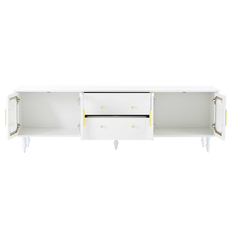 70" Retro TV Console with Fluted Glass Doors, Drawers & Cabinets - Stylish Media Center for Living Room