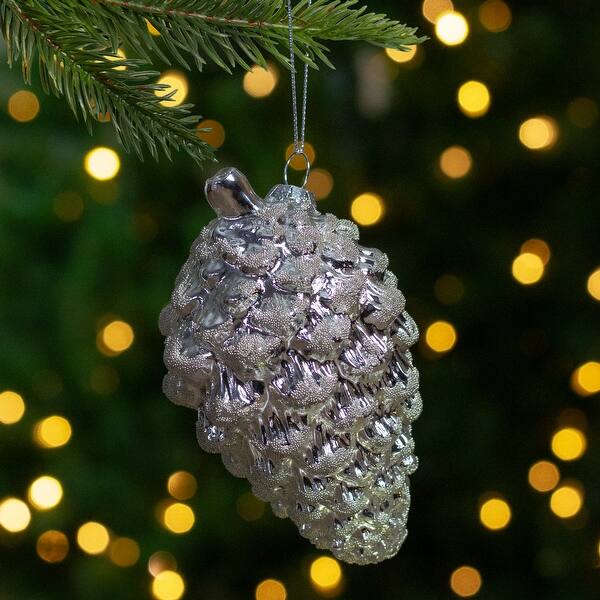 Shop 5 5 Silver Pine Cone Glass Hanging Christmas Ornament