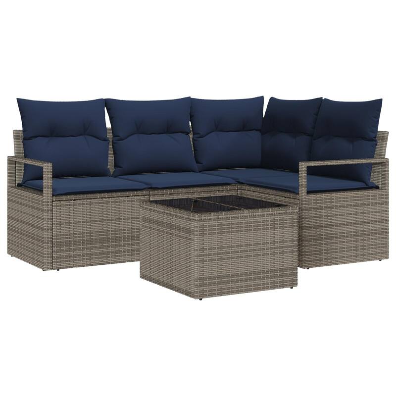 vidaXL 4/5 Garden Sofa Set with Cushions Black/Brown/Grey Poly Rattan - 69.7 x 48 x 27.2 - Grey with table