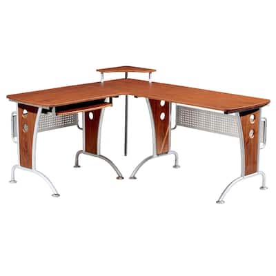 67" Brown and Gray Durable L-Shaped Computer Desk