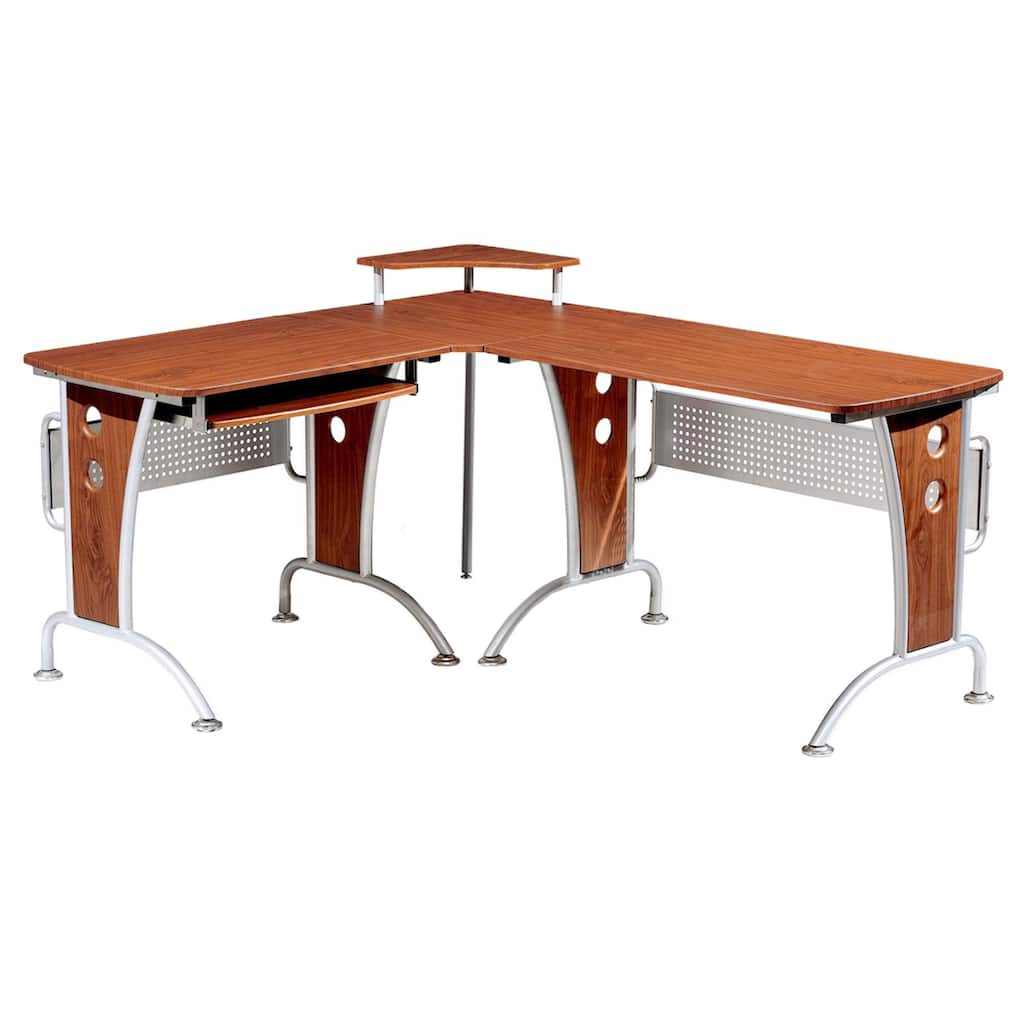 67" Brown and Gray Durable L-Shaped Computer Desk