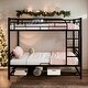 preview thumbnail 13 of 22, Twin Over Twin Metal Bunk Bed with Shelf and Guardrails for Home Black