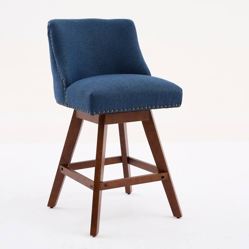 Set of 2 Counter Height Swivel Bar Stools, 26" Upholstered Fabric Barstools for Kitchen Island - Blue