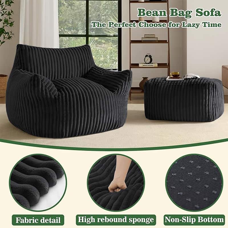 Suede Sofa Chair with Ottoman - 5-Zone Support & Compact Boxed Delivery