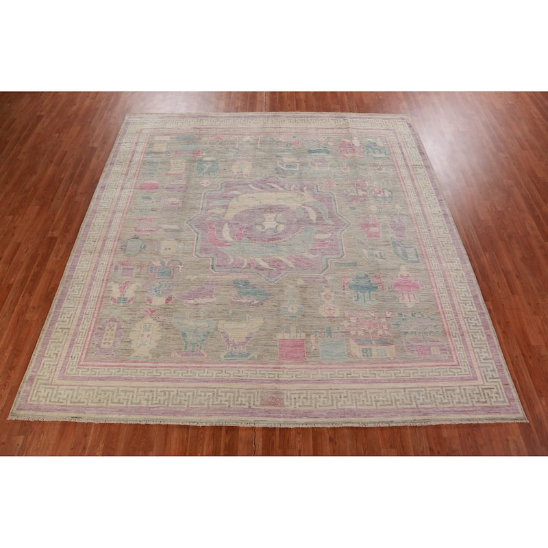 Hand Knotted Oriental 100% Wool Carpet Transitional Geometric Multi-Colored Oushak Area Rug - 9' 0'' X 8' 10''